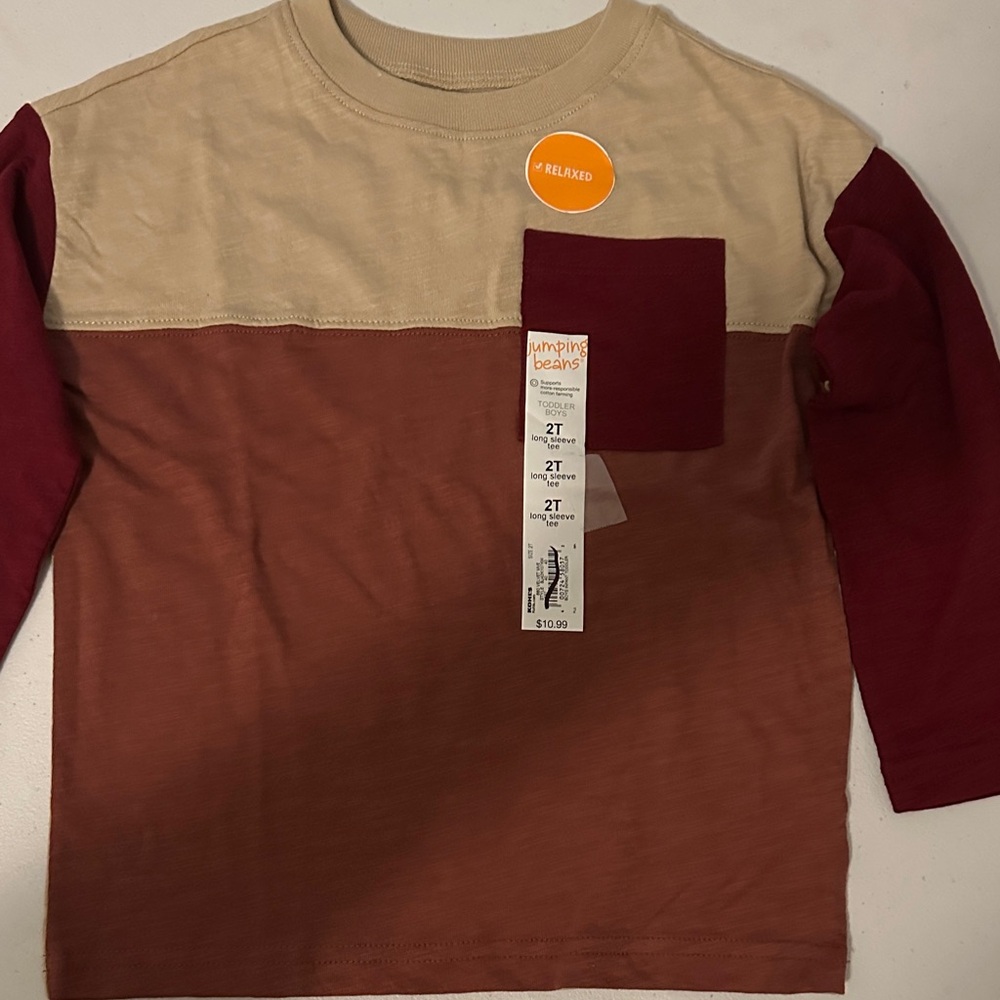 Pumpkin Patch Kids Long Sleeve Shirt - Burgundy and Beige